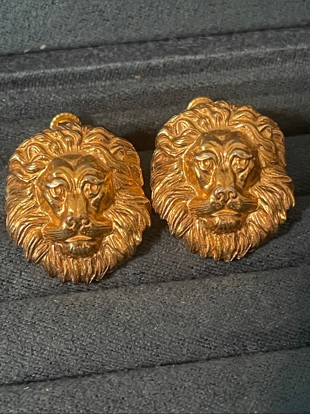 1980’s Gold-Plated Lion Head Runway Aesthetic Statement Clip-On Earrings